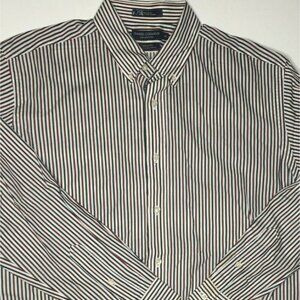 Daniel Cremieux Mens Button Up Long Sleeved Striped Shirt Red Blue Size XL